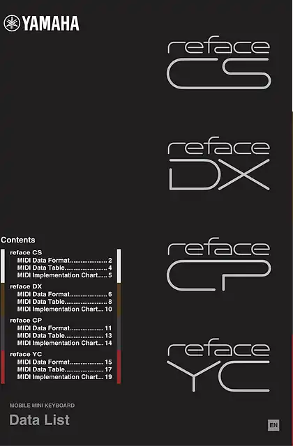 yamaha雅马哈reface CS_DX_CP_YC Data List